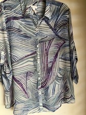 Chico's Sheer Color-ful Pullover Top Astry Blue Wave 3/4 Sleeve Size XL (3) picture