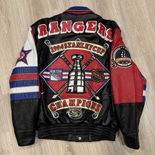 Vintage Jeff Hamilton New York Rangers Leather Jacket 1994 Stanley Cup Mens Med picture