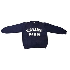 Celine Paris Women Sweater 100% Wool Crewneck Navy Made in France Authentic picture
