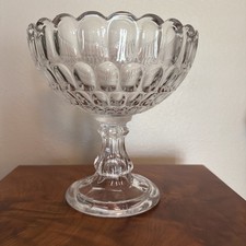 Antique EAPG 1850’s Flint Glass Thumbprint Compote Scalloped Pedestal Bowl picture