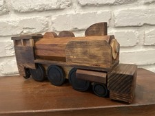 Vintage handcrafted wooden toy steam engine locomotive 13” picture