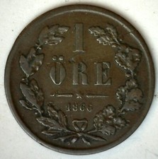 1866 Sweden Bronze One ORE Coin You Grade It 1 Ore picture