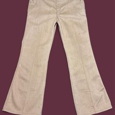 AA Fogley Co Vintage 70s Bell Bottom Pants Tan Khaki 36x31.5 picture