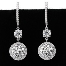 3.53 CT Round Moissanite Stone Halo Engagement Drop Dangle Earrings 925 Silver picture