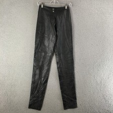 Just Us Pants Womens S Hip Hugger Leather Straight Leg Zip Dry Clean Black NEW picture