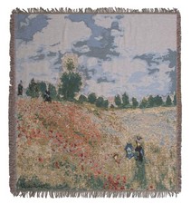 Claude Monet Poppy Field Belgian Woven Tapestry Throw Blanket 58x58 Cotton Throw picture