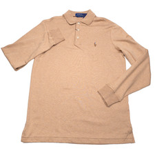 Polo Ralph Lauren Long Sleeve Soft Cotton Polo Shirt Mens Large Classic Camel picture