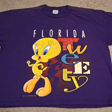 Velva Sheen Tweety Looney Tunes Florida Vintage 90s Purple Cotton Tee S picture