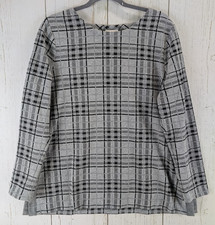 J Jill Size Large Gray Black Plaid Rayon Long Sleeve Womens Knit Top picture