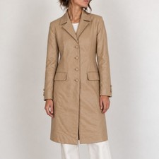 Vintage Marsha de Arriaga Beige Leather Long Blazer Coat Size 6 Trench Jacket picture
