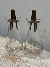Vintage Pyrex Corelle Woodland Brown Leaves Salt &Pepper Shaker Set Clear Glass picture