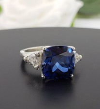 7.5 Ct Cushion Cut Natural Sapphire Diamond Wedding Bridal Ring 14K White Gold picture
