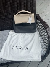 FURLA 2 Toned Leather Handbag NWT￼( Black & Cream) Artesia M Top Handle picture