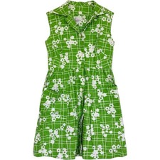 Junior Loungees Dress Womens 5 Green Floral Mod 60s 70s Vintage Cotton Pockets picture
