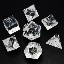 Bescon Crystal Clear (Unpainted) Sharp Edge DND Dice Set of 7, Razor Edged Polyh picture