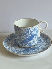 Antique ROYAL CROWN DERBY DEMITASSE CUP & SAUCER Blue Peacock c.1877-1890 picture