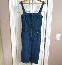 Reformation Blue Denim Button Front Square Neck Midi Dress Pockets. Size 6 picture