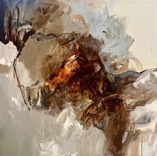 Large Abstract Painting Framed Canvas Wall Art Brown Gray White, Single picture