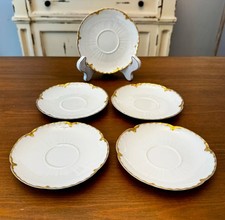 Set of 5 Antique Haviland & Co Limoges France White Porcelain Saucers with Gold  picture