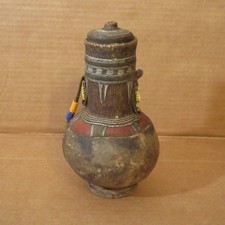 Antique Vtg Traditional MAASAI Milk Gourd Hand Made Leather Beads Cowrie 9