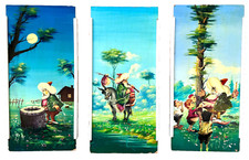 Vtg Set of 3 Oil Paintings Turkish Folk Hero Nasreddin Hodja Masonite Art Board picture