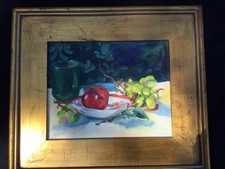 Margaret Brunson Hill Original Oil Painting,Still Life Apple's and Grapes Signed picture