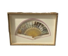 Antique Hand Painted Fan Courting Scene Framed Shadow Box c1890s Gilt Rococo Art picture