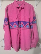 Vtg Wrangler Brushpopper Shirt Mens 17-36 Pink Aztec Western X Long Tails USA picture