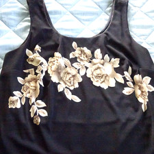 AfterDark Black Floral Crepe 1 Piece Jumpsuit Sleeveless Scoop Neck Beads Sz 14 picture