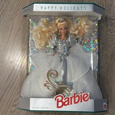 1992 Happy Holidays Barbie Doll Mattel Special Edition Silver & White Dress 1429 picture