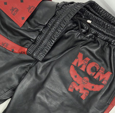 MCM Monogram Premium Leather Jogger Pants Black & Red Men's Size 2XL Luxury picture