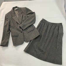 Vtg Evan-Picone Women's Gray Wool Blend 2pc Suit Set Blazer Midi Skirt USA 10 12 picture