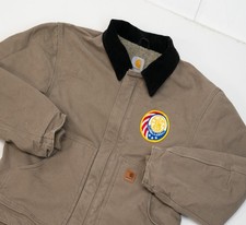 VTG Carhartt Sherpa Lined Jacket Size L J164 MUS Detroit Smith & Wesson Patch picture