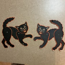 Vintage Halloween Black Cats Jointed Articulating Die Cut Deco. Made in USA  picture