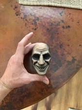 OOAK Creepy Art Doll Head Hand Carved Wood Folk Horror Puppet Assemblage 