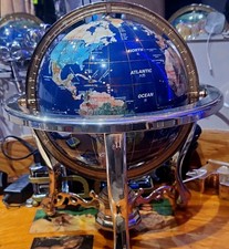Rare Antique Gemstone Globe with Compass  Handmade Natural Stone Inlay World Map picture