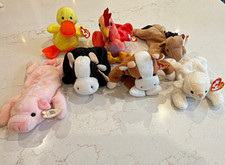 Ty Beanie Babies Vintage Lot of 7 Farm animal Quackers Strut Fleece Bessie Derby picture
