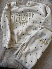 Gap Kids Girls 4T Heart Print Sweatshirt Jogger Set Cream Gold Logo picture