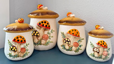 Vintage 1983 Sears Roebuck Merry Mushroom Ceramic Canister Set 4 Japan MCM Cute picture