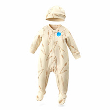 Carter's 2-Way Zip Footed Sleeper & Hat Leaf Beige White 3-6M NWT picture