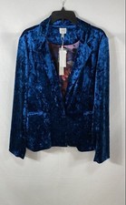 Cupio Women's Navy Blue Crushed Velvet Blazer Jacket Floral Lining XL NWT picture