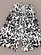 Netsmile Black White Floral Wide Leg Palazzo Pants L NWT High Rise picture