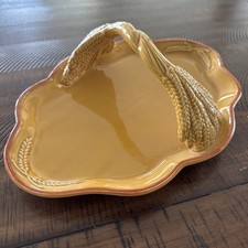 Vintage Russ Berrie Autumn Wheat Ceramic Handled Tray Fall Harvest Platter 26633 picture