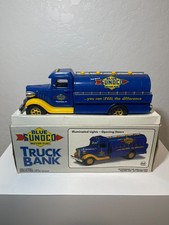  Vintage 1993 Blue Sunoco Motor Fuel Tanker Truck Bank JMT Replicas Boxed COA picture