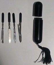 Vintage Mini Manicure Set 4 pieces black tube holder with tassel picture