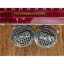 Vintage Western Germany Silver Tone Lattice Figure Clip On Earrings 1 Inch picture