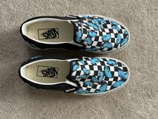 VANS Classic Slip-On Men’s Canvas Slip-On Sneakers Checker Black White Blue picture