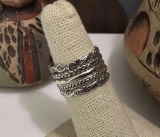 PZ Israel 925 Sterling Silver Set Of 5 Thin Ornate Stacking Band Rings Sz 6 NEW picture