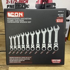 ICON Metric 10 Piece Ratcheting Stubby Flex Head Wrench Set 10-19mm WRSTFM-10 picture