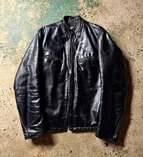 True Vintage Black Leather Moto Jacket 50s 60s Talon Zip Size Medium Cafe Racer picture